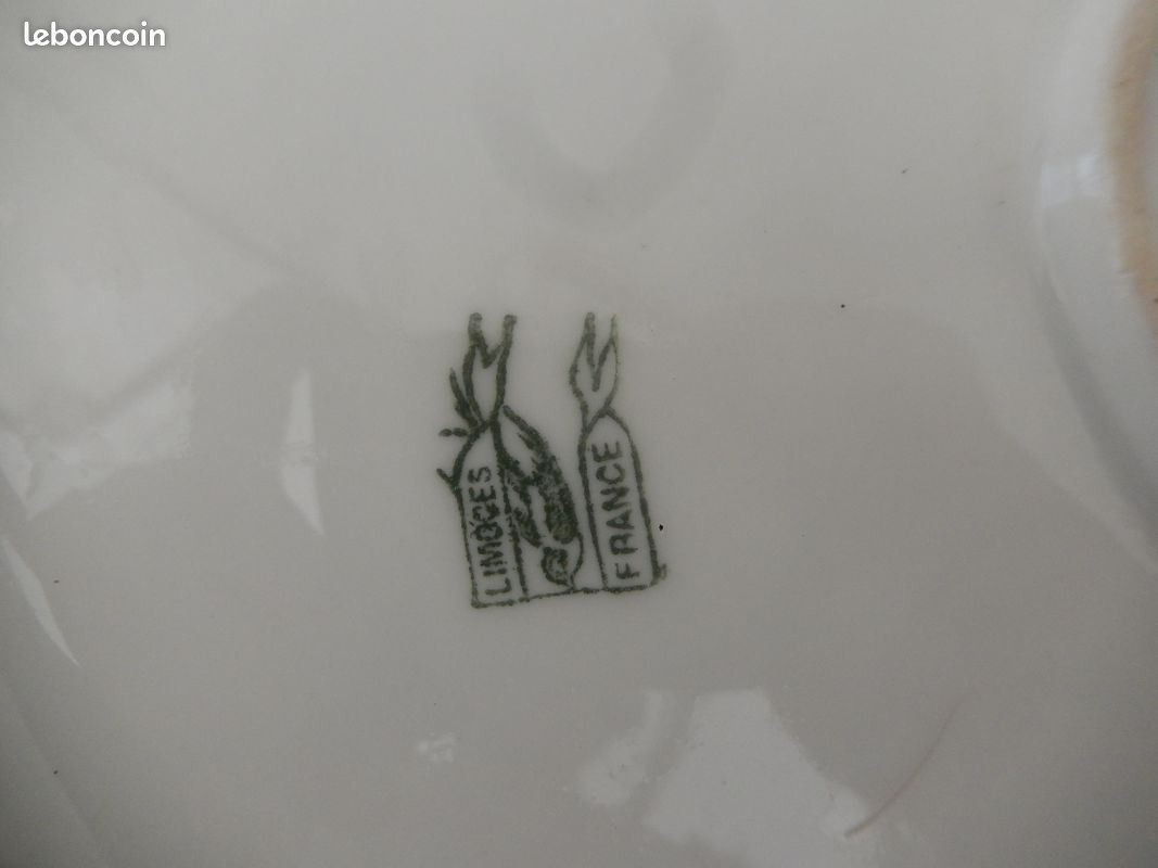 Très grand plat décoratif en porcelaine - coq et poule - Décorateur - tout début 20ème (image 9)