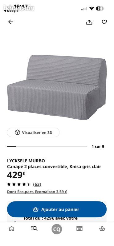 Urgent canapé BZ IKEA gris anthracite (image 15)