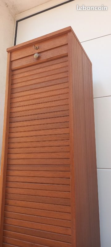 Ancien meuble classeur porte volet rideau déroulant bois (image 4)