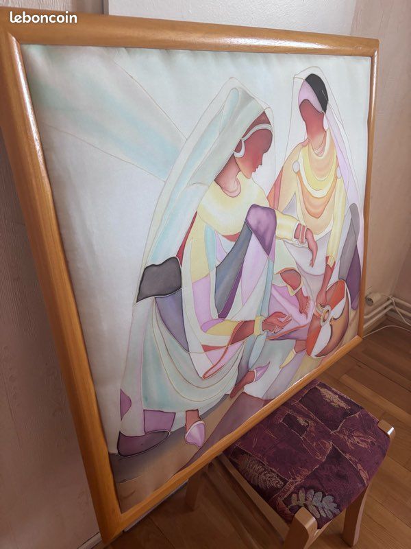 Tableau peinture sur soie 2 dames (image 2)