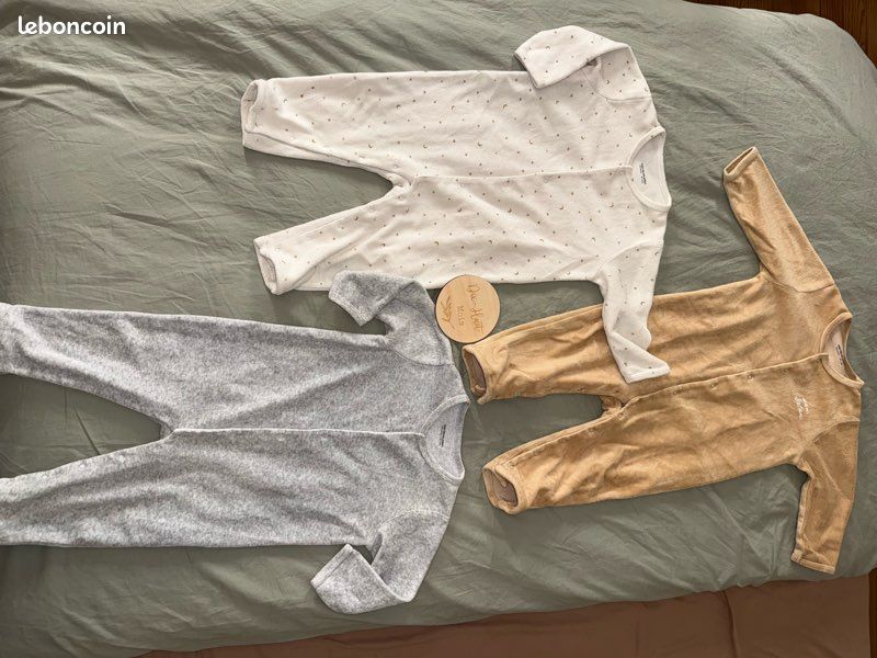 Lot de 3 pyjamas velours sans pieds ouverture par devant (image 2)