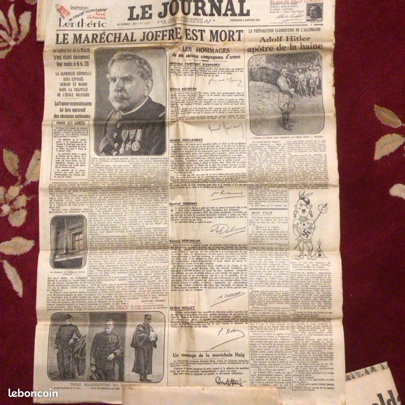 7 journaux du 4 janvier 1931. Mort du Maréchal Joffre (image 8)