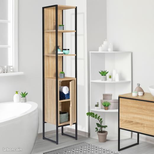 Meuble Colonne Salle de Bain 1 porte Design Industriel (image 4)