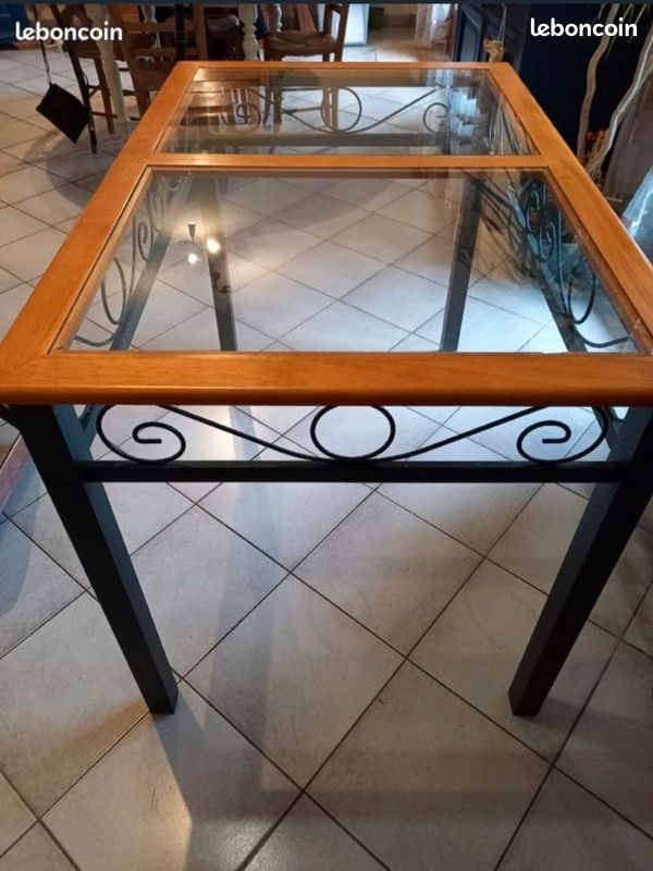 Table verre fer forgé vert (image 1)