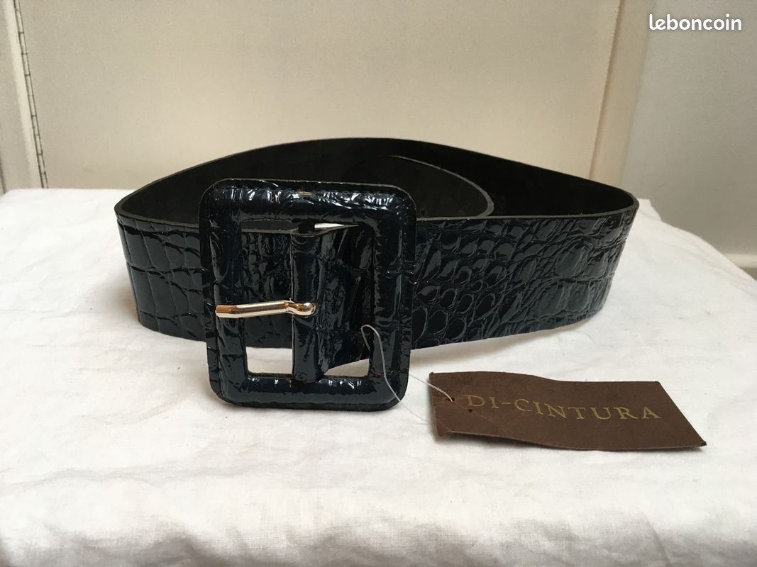 Ceinture bleu marine imitation croco Di-Cintura T.80 - Neuve, étiquetée (image 1)