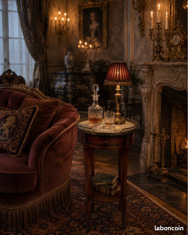 Guéridon / table d’appoint ancienne en bois et marbre – style Louis XVI (image 2)