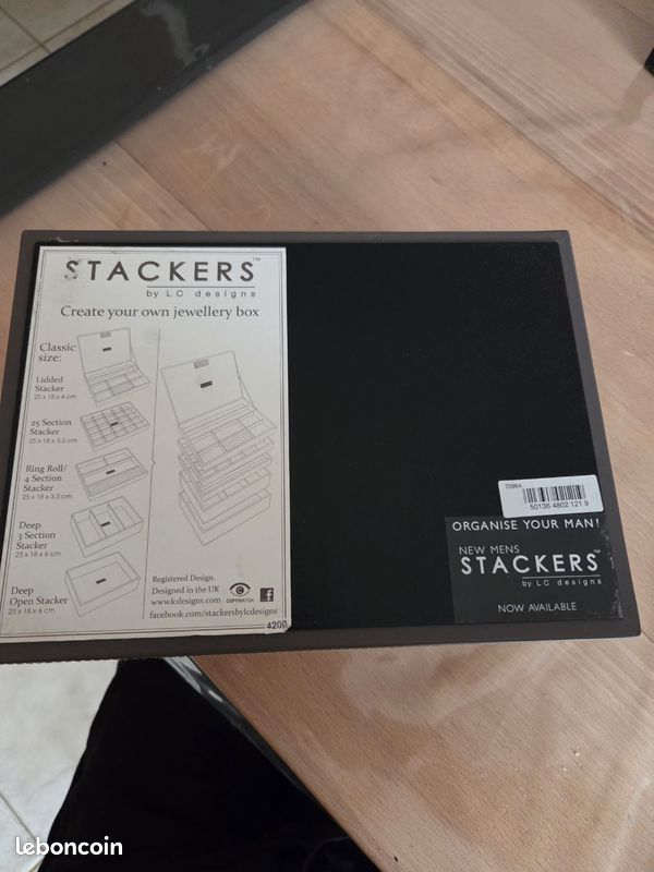 Stackers Boîte à Bijoux Classique Gris Galet Taille M – 2 Compartiments Velours Luxueux