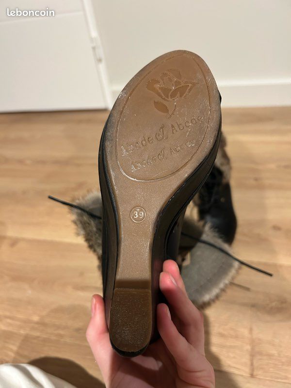 Bottines Compensées Femme Bambou – Taille 6.5, Noir, Fausse Fourrure Et Daim – Neuves Sans Emballage