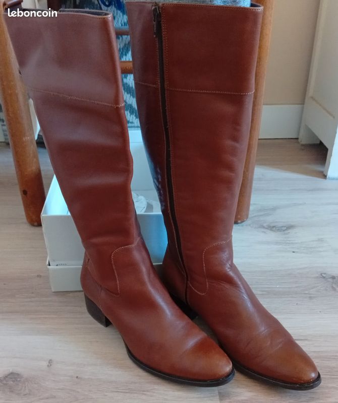 Bottes Marine En Cuir Veau Bleu France Mode - Taille 37 - Occasion Bon état