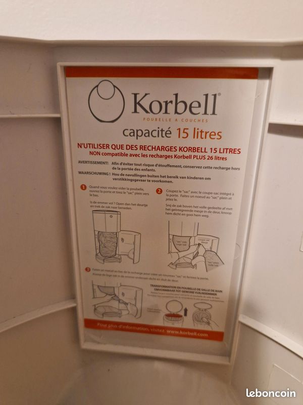Poubelle à pédale anti ordeurs pour couches bébé KORBELL - Très bon état (image 6)