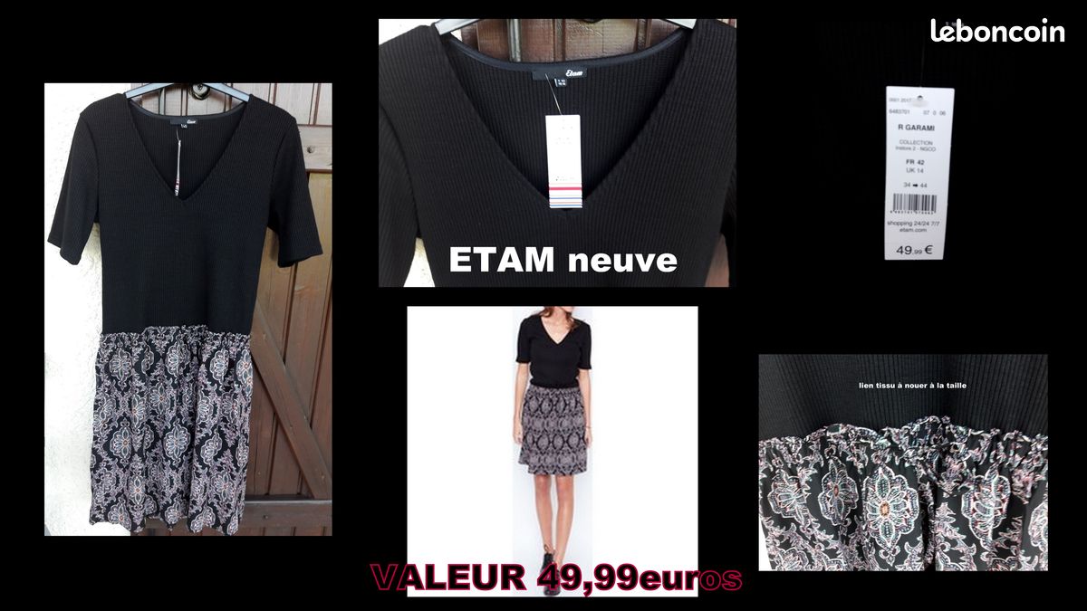 Robe ETAM Noire Taille XL - Neuve Avec étiquette, Longueur Midi