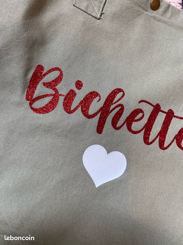 Sac personnalisé coton délavé bichette paillettes cœur (image 3)