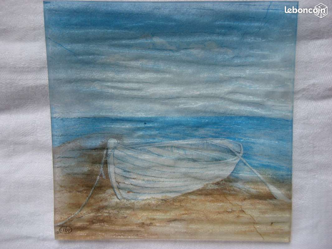 Assiette en verre Barque sur le sable et Assiette en verre Bord de mer (image 1)