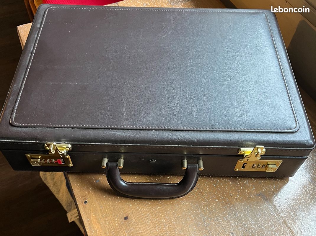 Mallette Ancienne Solingen - Cuir Marron, Serrure à Combinaison, Post-1940