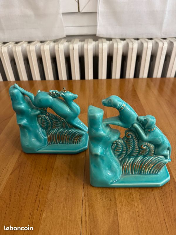 Ancienne paire de serre-livres cigale en porcelaine de France déco bureau rétro | Selency