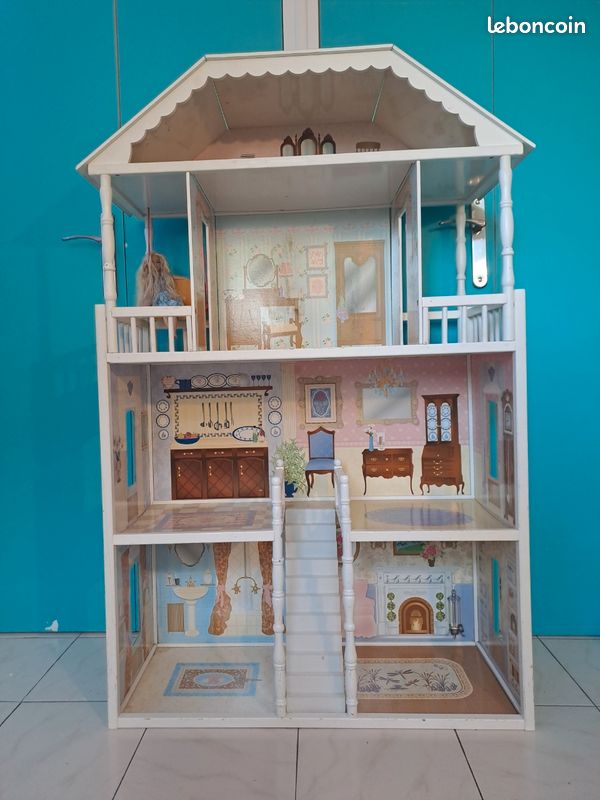 Grande maison de poupée ferme 14 accessoires meubles de poupée - Blanc Gris - Enfant - 104.99