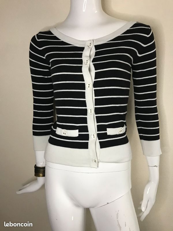 Veste gilet noir et blanc à rayures chic vintage Pull & Bear taille 36 (image 2)