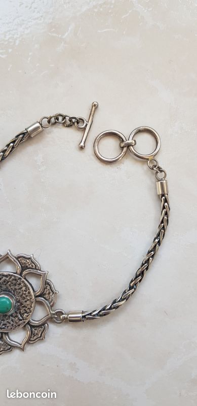 Bracelet Fleur de Lotus en argent et turquoise (image 8)