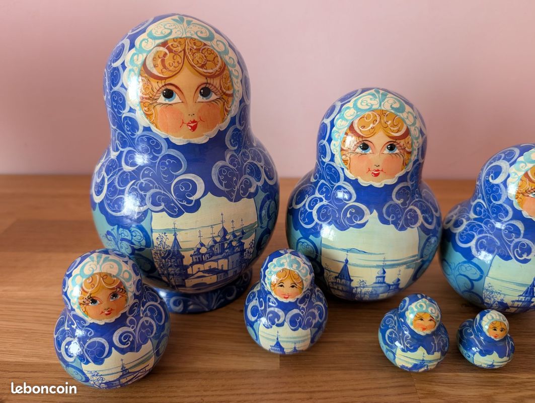 Poupées Russes Matriochka Bleues - Peintes à La Main Par Skomorokhina, Russie