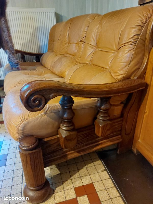Salon cuir canapé et 2 fauteuils (image 1)