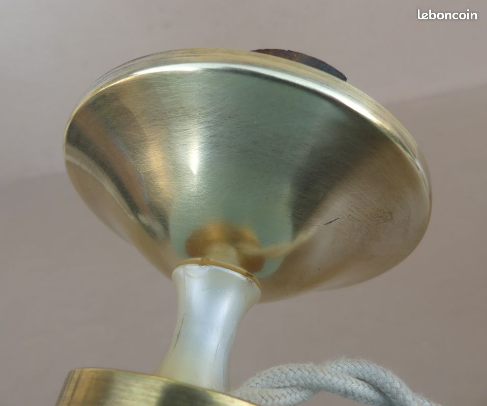 Lampe verre de Clichy bleu & boule blanche de bureau vintage luminaire ancien (image 17)