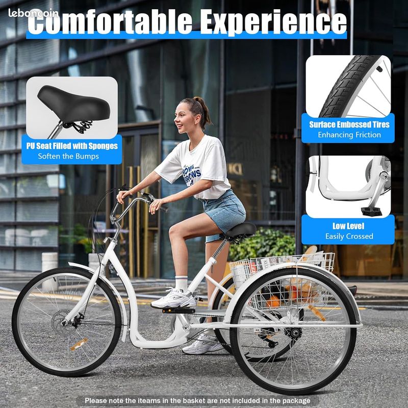 Tricycle de 26 pouces pour adultes, 6 vitesses, 3 roues pour adultes