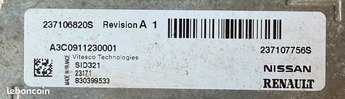 Calculateur moteur / ECU SID321 / 237106820S / 237107756S (image 2)