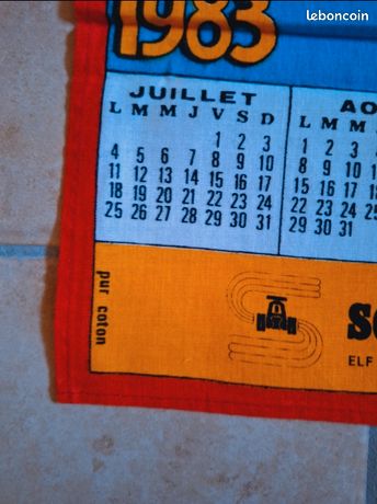 Torchon calendrier 1983 la France pays du vin Champagne Bourgogne Torchon calendrier 1983 la France pays du vin Champagne Bourgogne