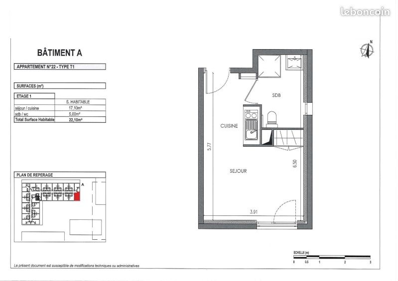 Appartement a louer villenave-d'ornon - 1 pièce(s) - 22 m2 - Surfyn