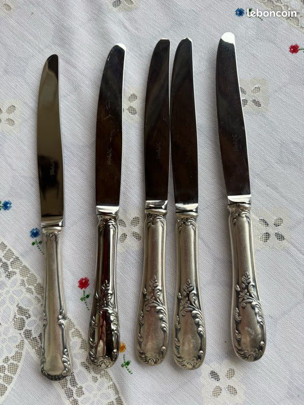 Ancien Ensemble De 6 Couteaux à Dessert Argent France – Style Rocaille