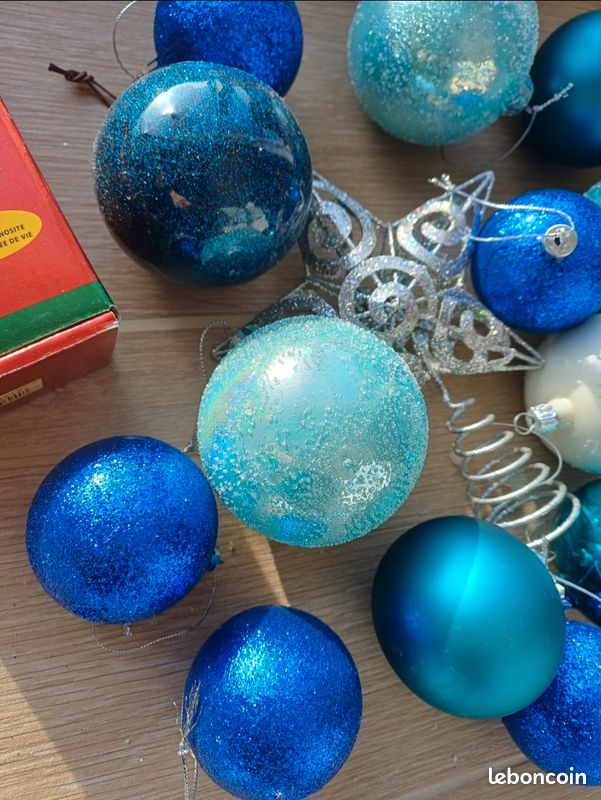 Lot De 22 Décos De Noël Vintage - Boules, Guirlandes, Couleur Bleu - Occasion