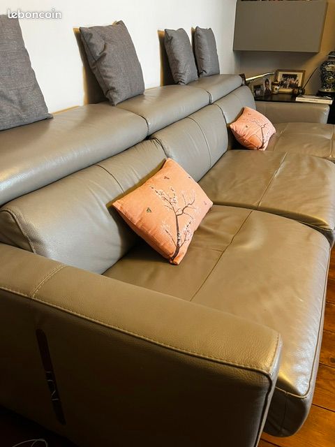 Canapé cuir beige d'angle convertible (image 4)