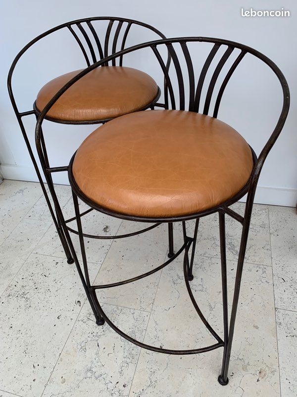 2 Chaises de bar cuir et fer forgé (image 1)