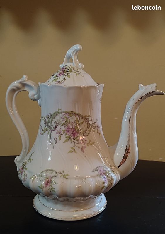 Théière cafetière faïence anglaise décor fleurs XIX ? (image 3)