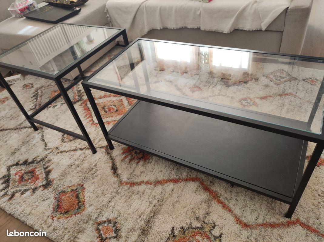 Tables gigognes, lot de 2, brun noir/verre, 90x50 cm (image 1)