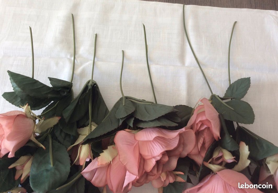 Bouquet/lot de 7 branches de roses en tissu rose (image 6)