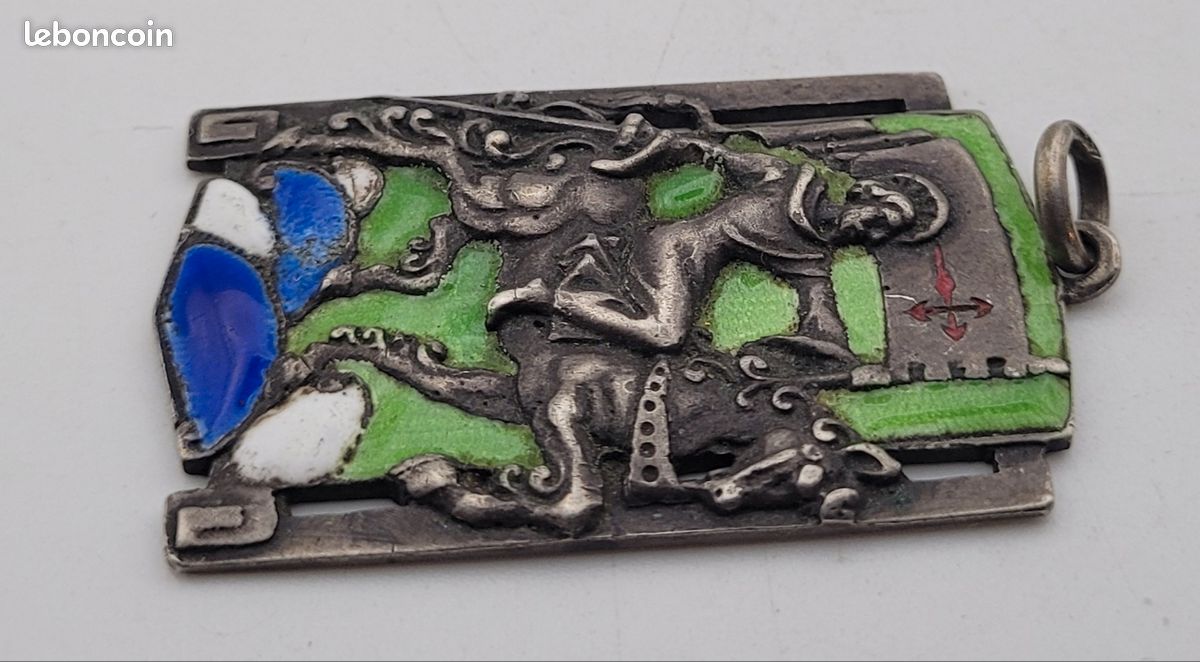 ANCIEN PENDENTIF EN Argent Massif 925 Bouteille Flacon A Parfums Sel Art Nouveau EUR 38,90 - FR