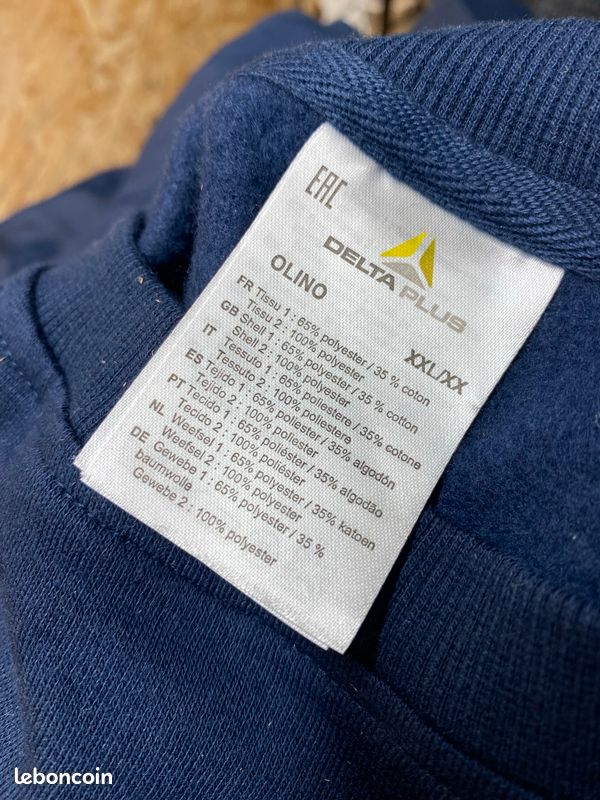Lot de 10 sweats Taille XXL professionnels DELTAPLUS OLINO – neufs – renforts coudes – logotés – à refloquer (image 5)