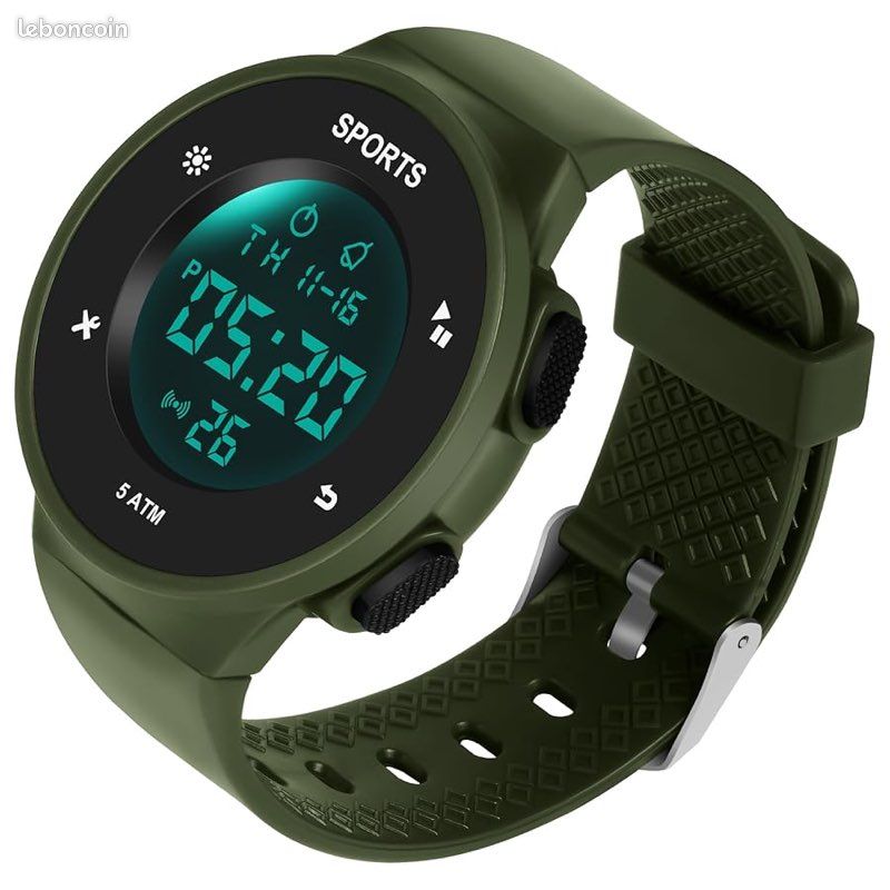 Montre Digitale Homme, neuve, Étanche Montre Sport,Rétro-Éclairage LED Montre Numérique avec Grand Cadran, Alarme Chronomètre Montre Bracelet en Silicone, verte - Montres & Bijoux