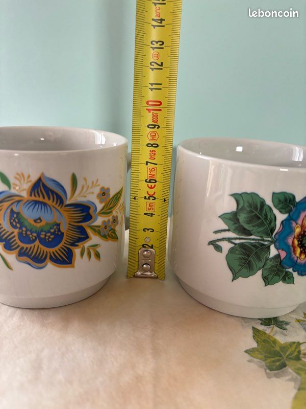 Duo De Tasses Vintage Monopoli – Décor Fleuri Multicolore – Café – Occasion
