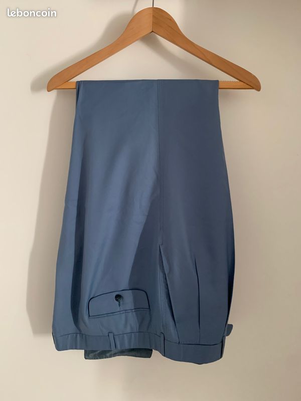 Pantalon Claude Rousseau Bleu Ciel Laine Fine Grande Mesure Bespoke - Taille W40/50L (image 19)
