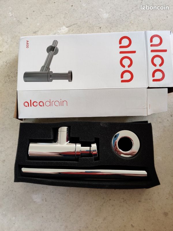Lave mains suspendu céramique + siphon chromé (image 5)