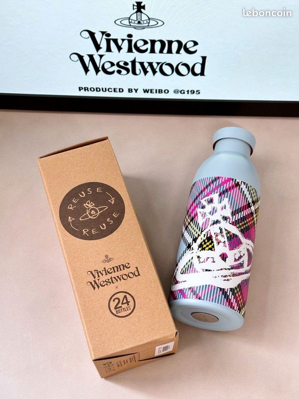 Mug thermos  carreaux roses et bleus issu de la collaboration Westwood  x24bottle - Arts de la table