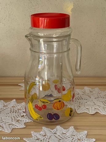 Pichet Vintage En Verre Décor Fleuri - Carafe Eau Ou Jus De Fruits, Style Rétro