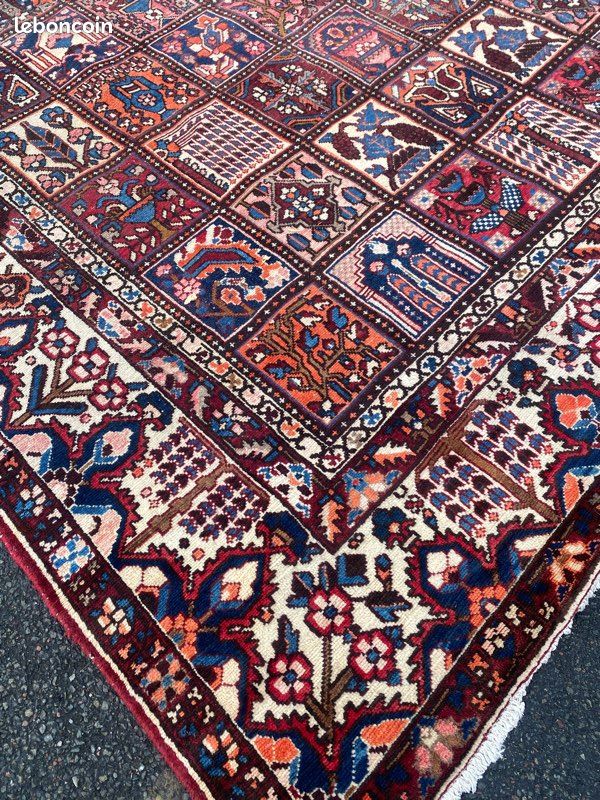 Tapis Persan Bakhtiar Noué Main - 153x102 Cm, Laine Et Coton, Motif Oriental, Beige