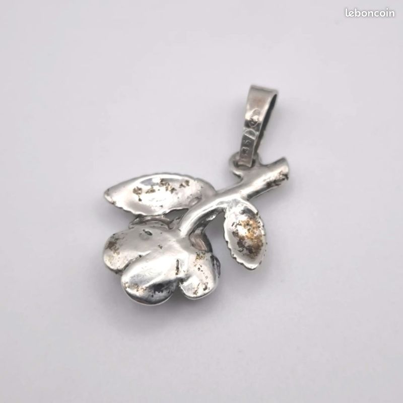 Broche Ancienne Pendentif En Argent Massif Et Marcassites - Motif Fleurs - Occasion En Parfait état