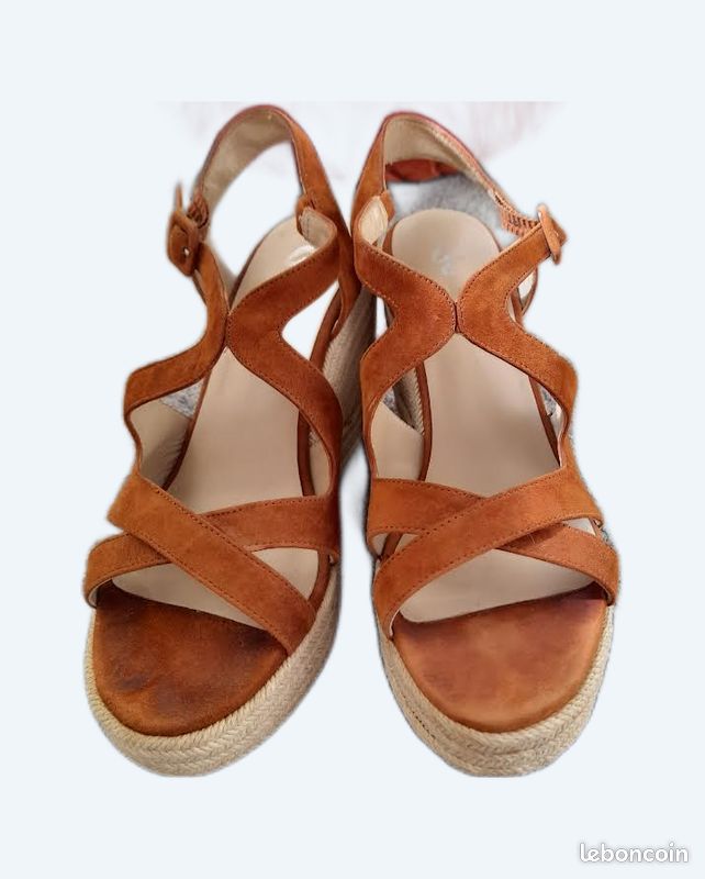 Chaussures femme été Cuir caramel Terracotta T.39 ajourées confortables (image 1)