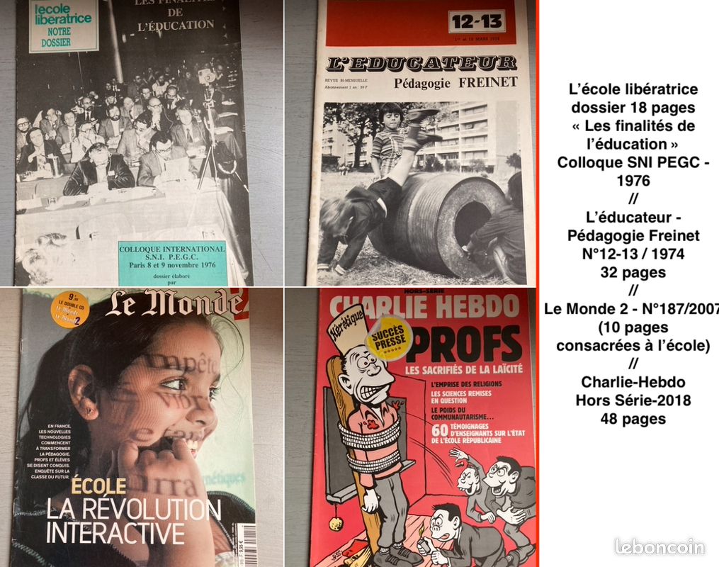 École/Pédagogie/Enseignement : 3 livres / 11 revues-journaux-brochures & 7 documents (encarts-suppléments) + 16 N° de L' École Émancipée 1977 (image 5)