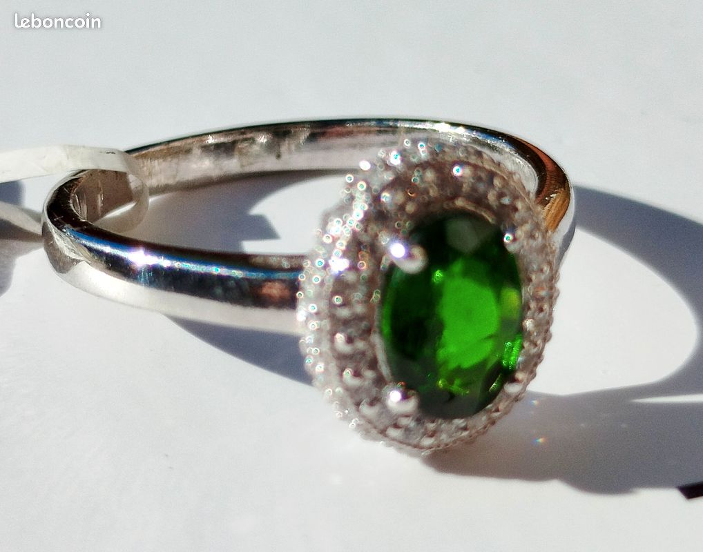 Bague En Argent 925 Avec Diopside Chrome Vert - Tailles 52, 54, 57 Au Choix, Neuf Sans Emballage