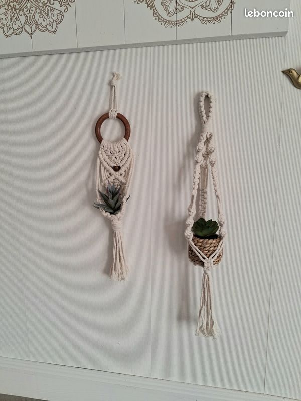 2 décorations murales en macramé avec plantes artificielles (image 1)